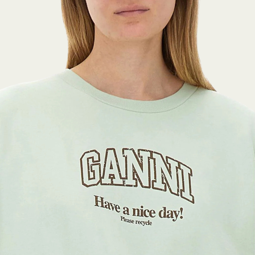 New GANNI Green Logo Crewneck Sweatshirt “Have A Nice Day! Please Recycle” L/XL - Picture 3 of 8